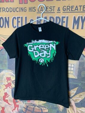 Green Day Sad Smiley Tultex Black Graphic T-Shirt